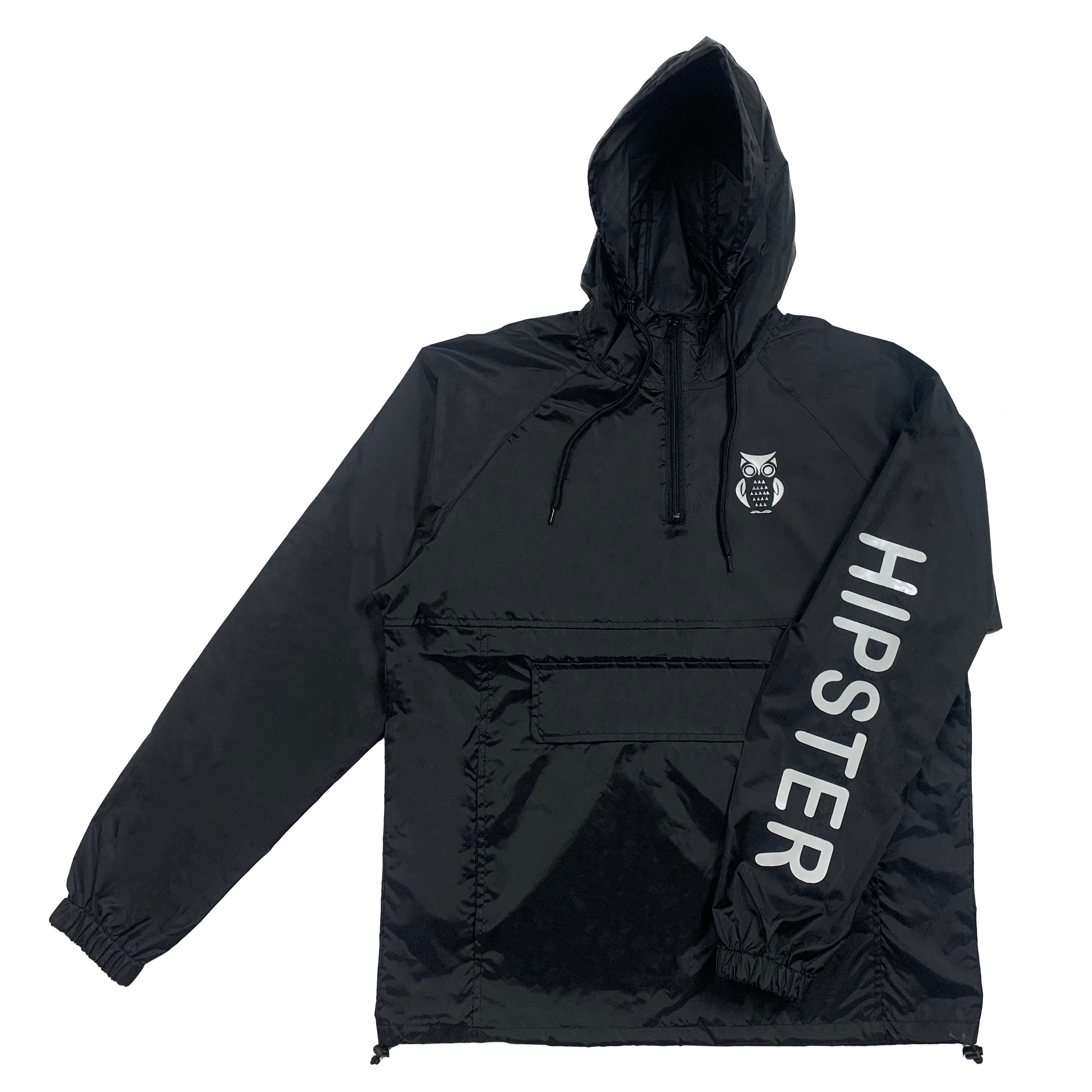 Windbreaker with Hipster Logo and Print - Black